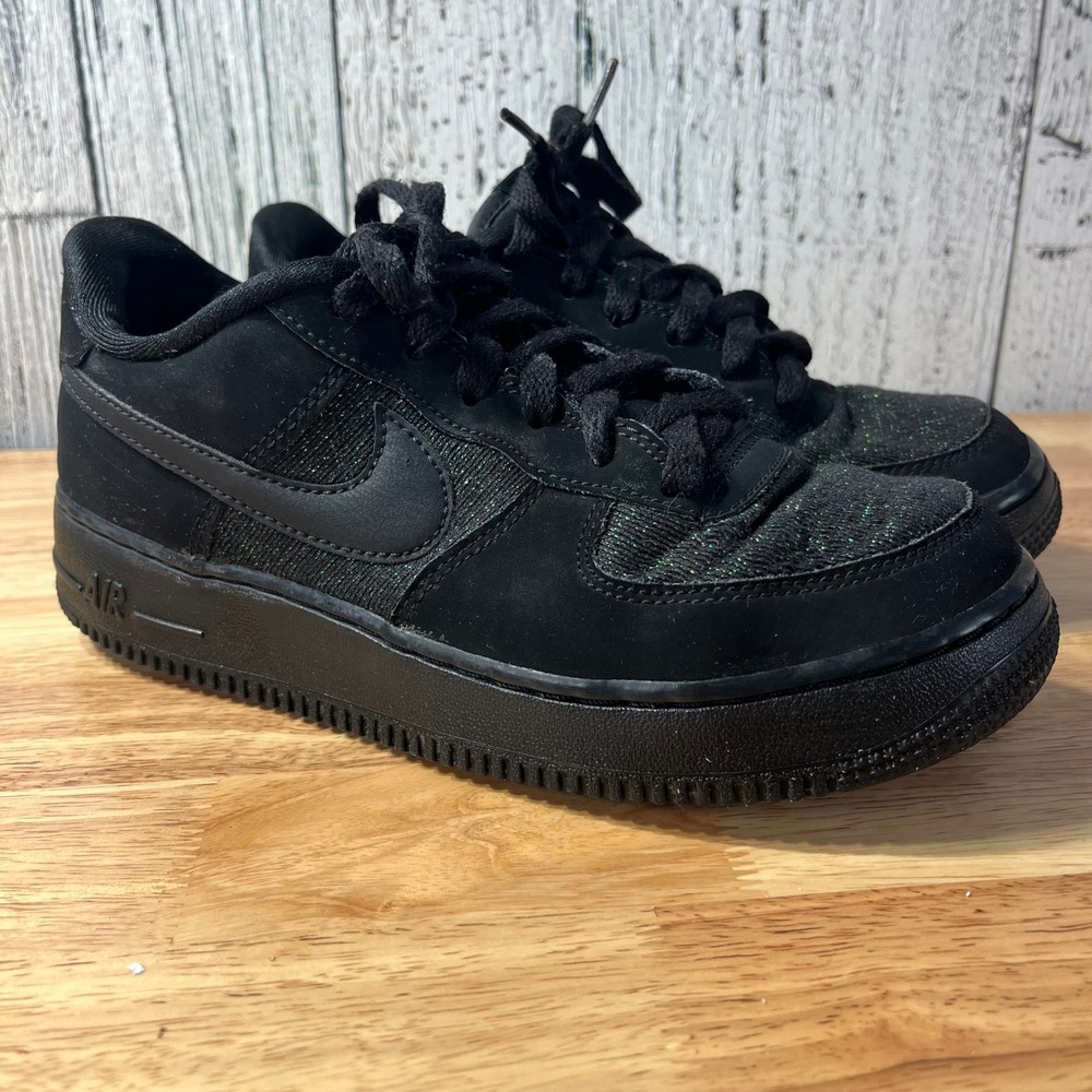Nike Air Force 1 Youth Size 6Y Black Glitter Accents Sneakers‎ Shoes
